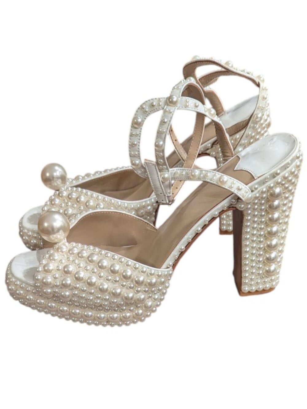 Womens Pearl Platform Heels Bridal Wedding Shoes - Picture 6 of 9